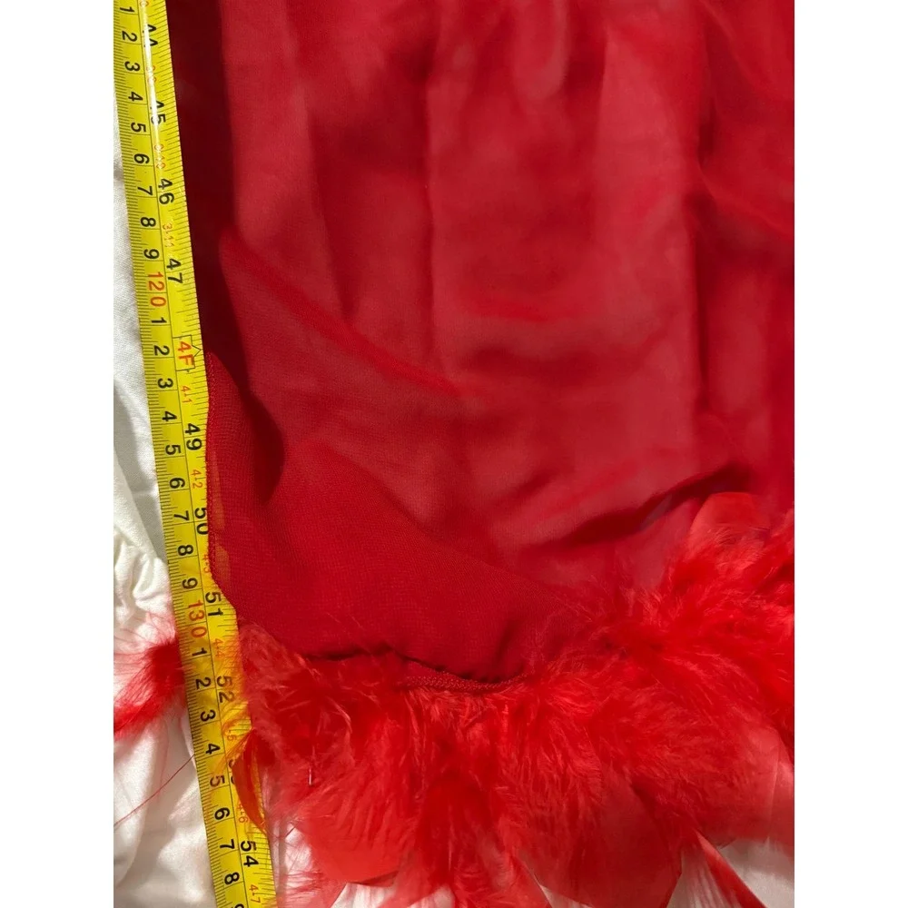 Gorgeous Vintage Red Silk Look and Feather Boa Scarf